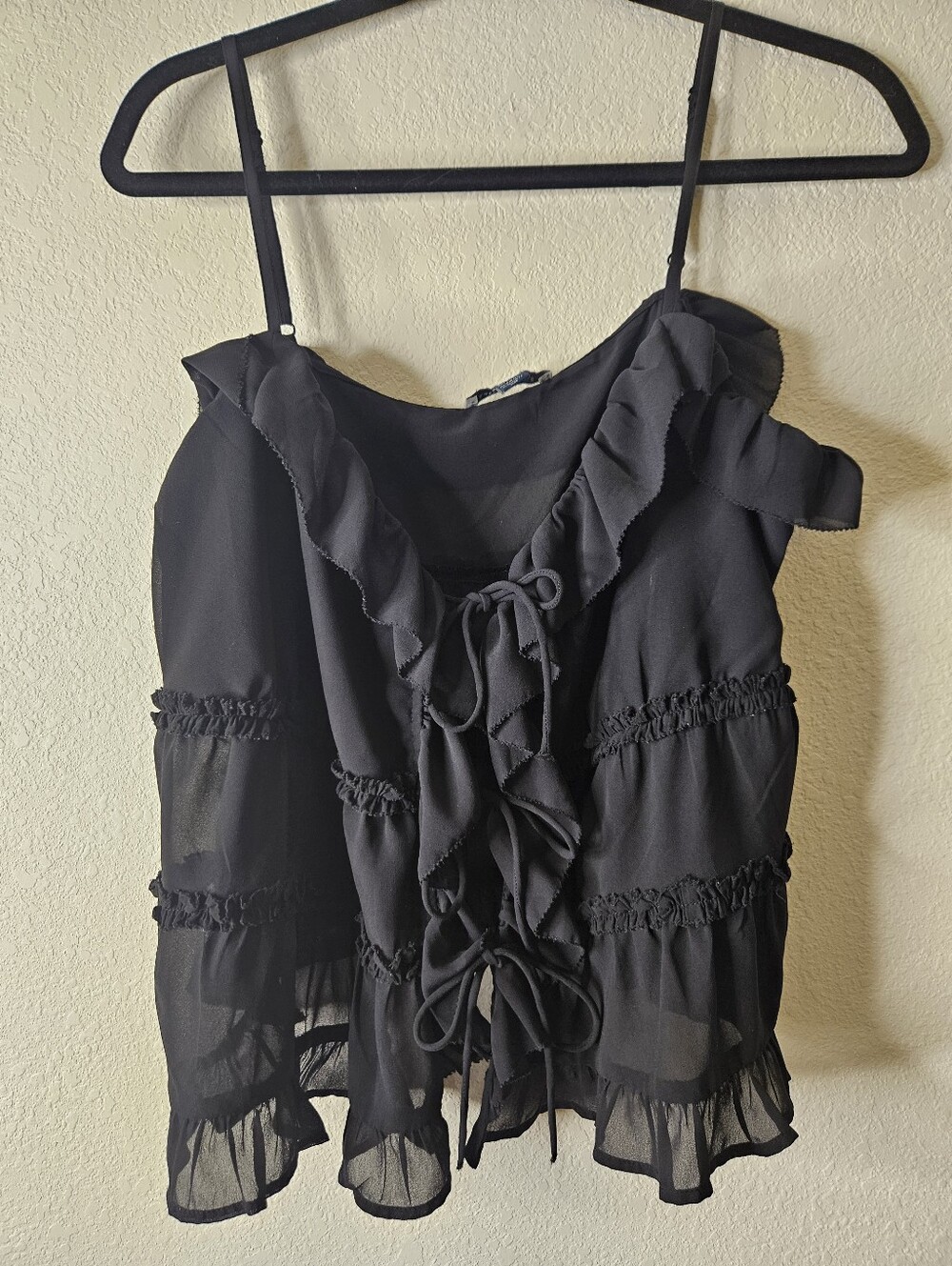 American Eagle Black Ruffle Lace-Up Women's Camisole